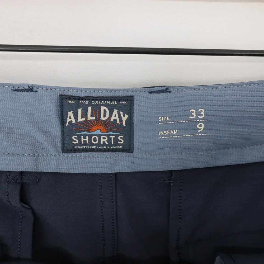 Faherty All Day Shorts Mens 33 Blue Hybrid Stretch Flat Front Drawstring
